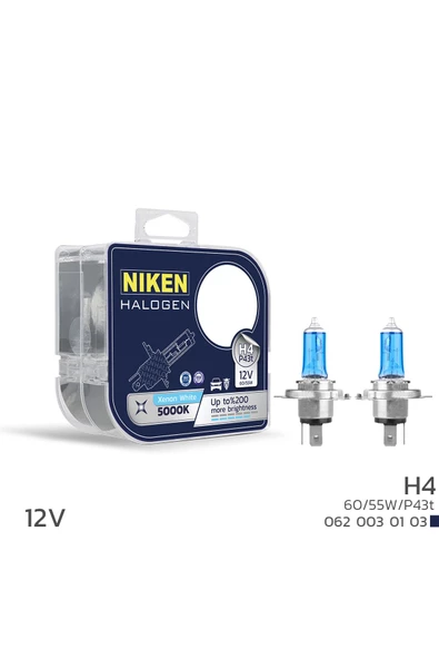 Niken 12V 55W H4 Halojen Beyaz Işık Ampul 5000K 1450 Lumen