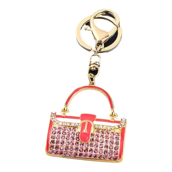 Kristal Taşlı Çanta Anahtarlık Pembe No.2 - Resim 2