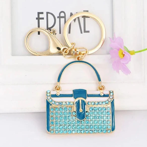 Kristal Taşlı Çanta Anahtarlık Mavi No.2 - Resim 3