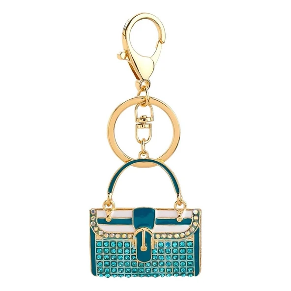 Kristal Taşlı Çanta Anahtarlık Mavi No.2 - Resim 2