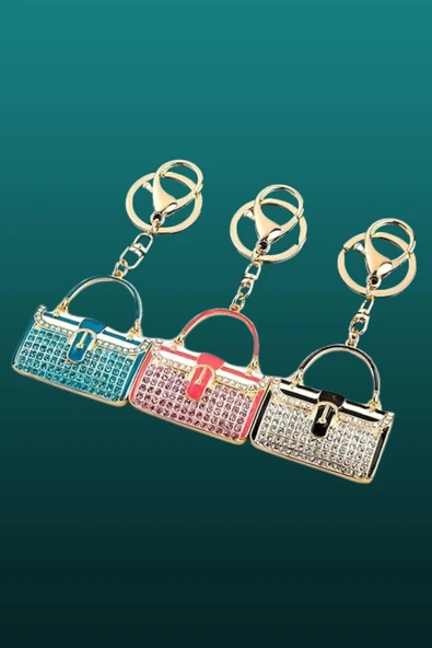 Kristal Taşlı Çanta Anahtarlık Mavi No.2 - Resim 11