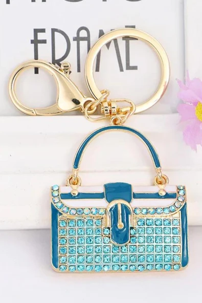 Kristal Taşlı Çanta Anahtarlık Mavi No.2 - Resim 8