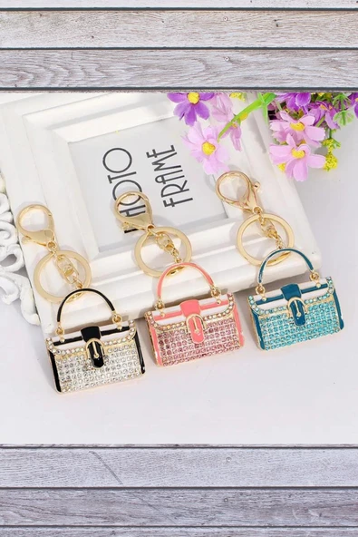 Kristal Taşlı Çanta Anahtarlık Mavi No.2 - Resim 9