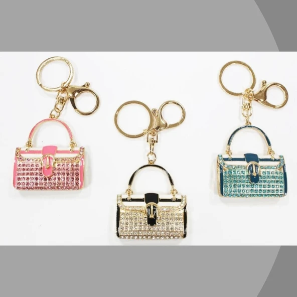 Kristal Taşlı Çanta Anahtarlık Mavi No.2 - Resim 5