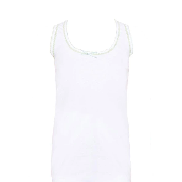 12 Adet Seher Yıldızı Kız Çocuk Oyalı Geniş Askılı Atlet Beyaz - 2