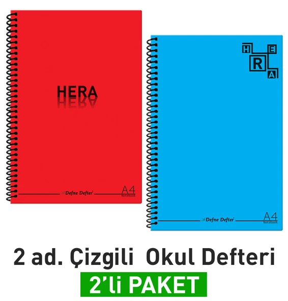 A4 Okul Defteri 144 Sayfa (72 YAPRAK) Spiralli, (2'li PAKET) Çizgili