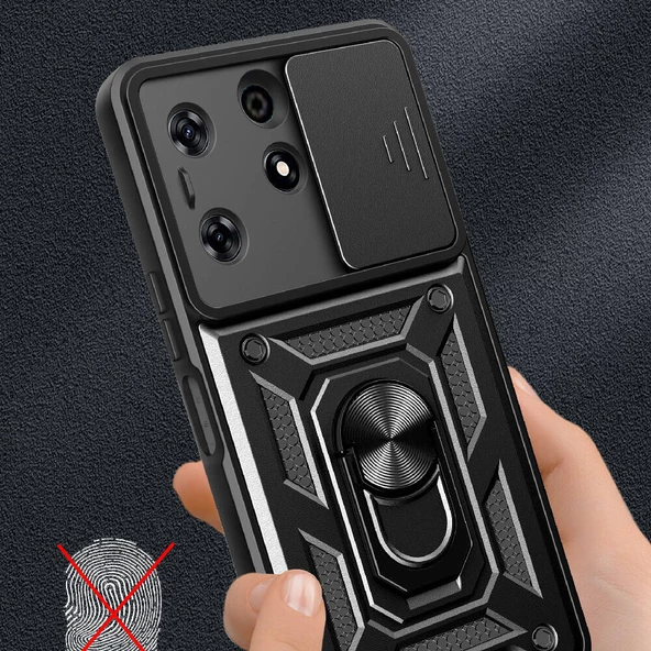 Tecno Spark 10 Pro Kılıf Magnetik Standlı Kamera Korumalı Sürgülü Vega Kapak - Resim 4