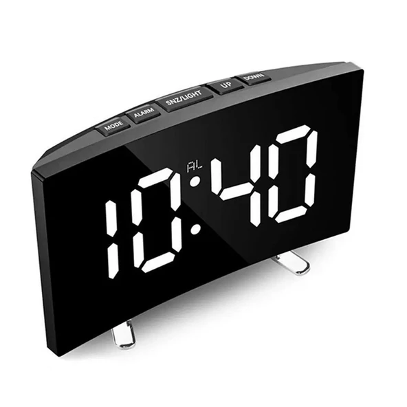 WHİTE LED MIRROR CLOCK BEYAZ LED IŞIKLI SAAT MASA SAATİ ALARM DERECE TARİH PİLLİ + USB DİJİTAL SAAT - 2