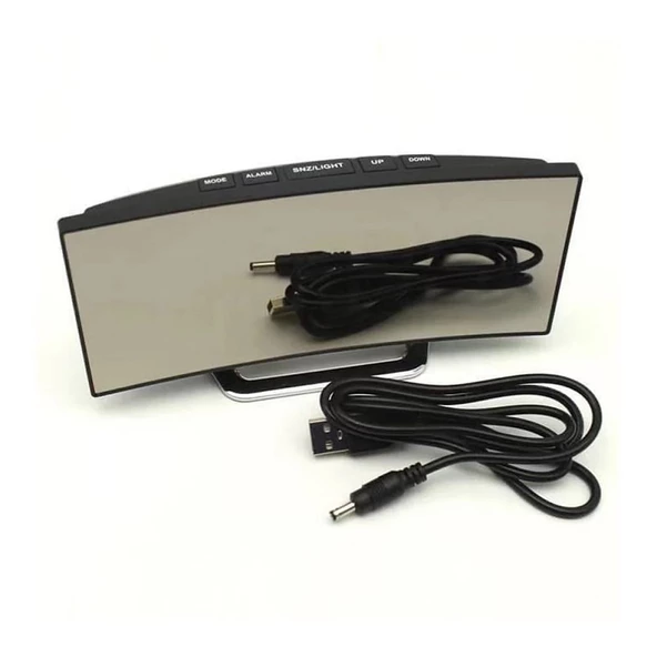 WHİTE LED MIRROR CLOCK BEYAZ LED IŞIKLI SAAT MASA SAATİ ALARM DERECE TARİH PİLLİ + USB DİJİTAL SAAT - 5