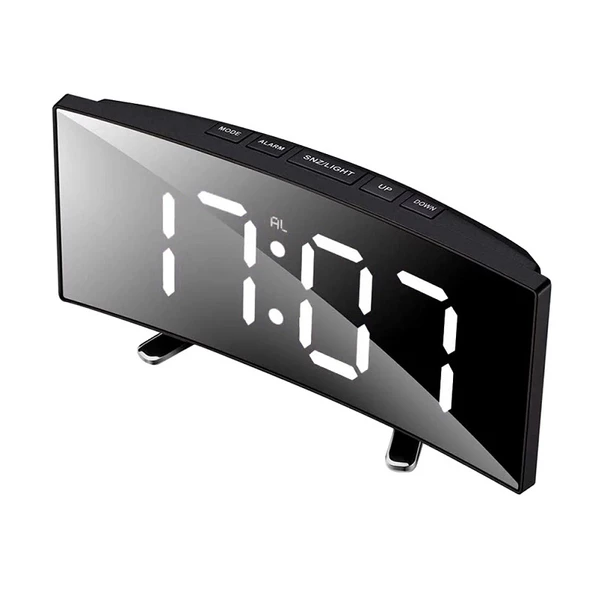 WHİTE LED MIRROR CLOCK BEYAZ LED IŞIKLI SAAT MASA SAATİ ALARM DERECE TARİH PİLLİ + USB DİJİTAL SAAT - 3