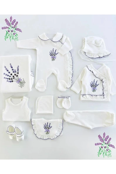 KIZ BEBEK YENİ DOĞAN NAKIŞLI LÜKS 10 PARÇA HASTANE ÇIKIŞI SETİ, FOTOĞRAF ÇEKİMİ VE DOĞUM HEDİYESİ ürün görseli