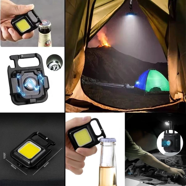 Periboia 3 Led Modlu Mini Asılabilen Led Kamp Aydınlatması Güçlü El Feneri  Açacaklı -Mıknatıslı - 4