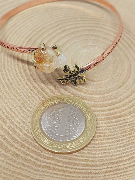 Sitrin Taşı Yaprak Motifli Bakır Bileklik (52486) - Resim 2