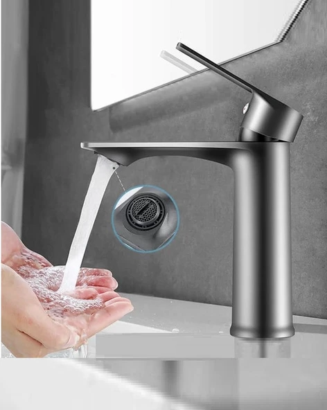 SİYAH LAVABO BATARYASI BLACK PASLANMAZ GARANTİLİ MUSLUK PRİNÇ AÇ KAPA ERGONOMİK - Resim 2