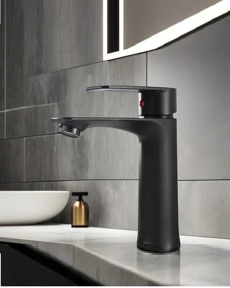 SİYAH LAVABO BATARYASI BLACK PASLANMAZ GARANTİLİ MUSLUK PRİNÇ AÇ KAPA ERGONOMİK