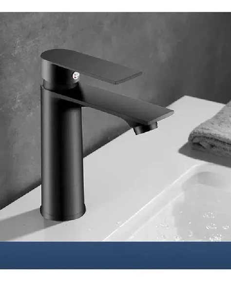 SİYAH LAVABO BATARYASI BLACK PASLANMAZ GARANTİLİ MUSLUK PRİNÇ AÇ KAPA ERGONOMİK - Resim 4