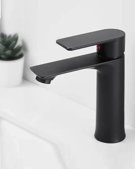 SİYAH LAVABO BATARYASI BLACK PASLANMAZ GARANTİLİ MUSLUK PRİNÇ AÇ KAPA ERGONOMİK - Resim 3