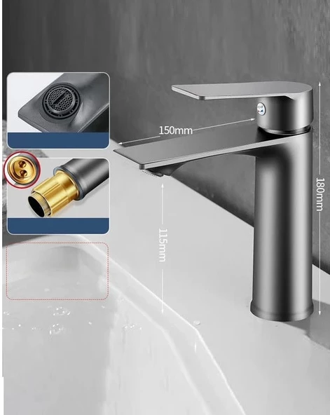 SİYAH LAVABO BATARYASI BLACK PASLANMAZ GARANTİLİ MUSLUK PRİNÇ AÇ KAPA ERGONOMİK - Resim 8