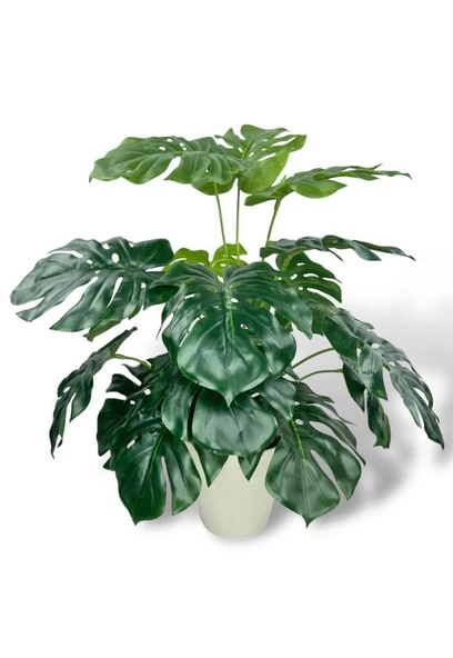 Nettenevime Yapay Çiçek Krem Saksıda Monstera Deve Tabanı Yeşil Doğal Dokulu 18Dal 50cm Salon Çiçeği Yapay Bitki - Resim 2