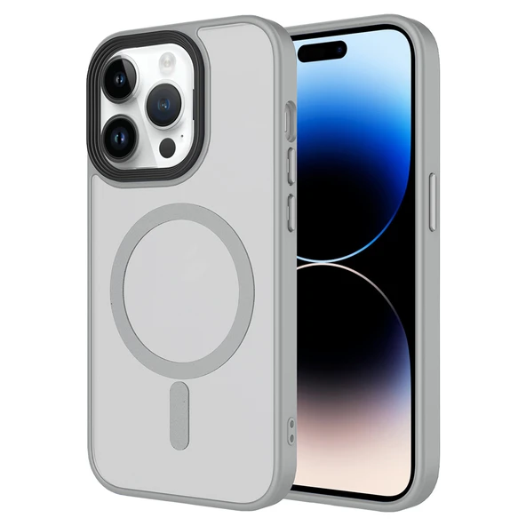 iPhone 14 Pro Kılıf Mat Arka Yüzey Wireless Şarj Özellikli Flet Magsafe Kapak - Resim 7