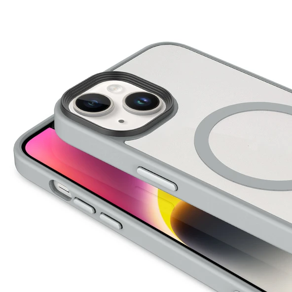 iPhone 14 Plus Kılıf Mat Arka Yüzey Wireless Şarj Özellikli Flet Magsafe Kapak - Resim 8