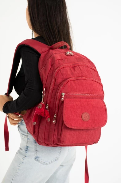 571 Collection Klinkır Kumaş Lise Üniversite Okul Çantası 45*30 Cm Çok Cepli Unisex Sırt Çantası - 12