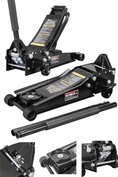 Hidrolik Ağır Hizmet Tipi Alçak Şase 3 Ton Kapasiteli Güçlendirilmiş Çift Piston Garaj Krikosu  47cm - 2