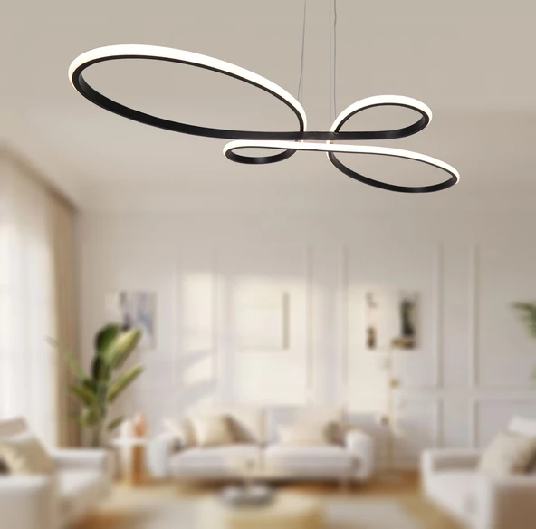 TT Aydınlatma TT041-SY  Trend Modeli Mat Siyah Led Avize - 2