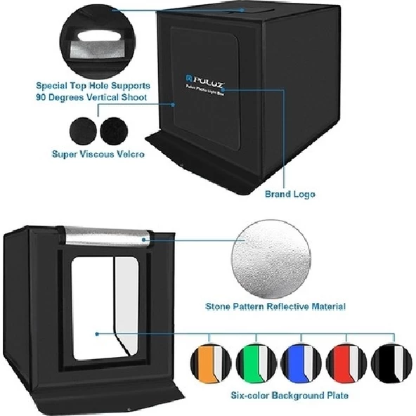 PULUZ Profesyonel LED Işıklı Ürün Fotoğraf Çekim Çadırı (40x40cm) - 7