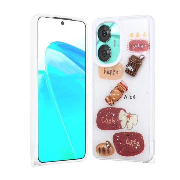 Realme C55 4G Kılıf Kabartma Figürlü Parlayan Sıvılı Simli Cevze Kapak - 3