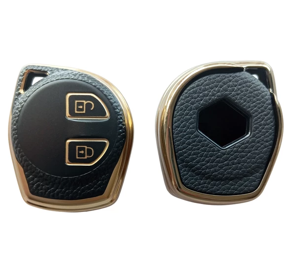 Suzuki Vitara Swift SX4 Uyumlu Kumanda Kılıfı Anahtar Kılıfı Oto Anahtarlık Deri Desenli Siyah Gold - Resim 2