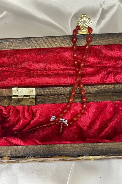 Kehribar Tespih Sıkma Kehribar Doğal Taş Tesbih Gümüş İmameli Depresyon stres Taşı Ahşap Kutulu - 3