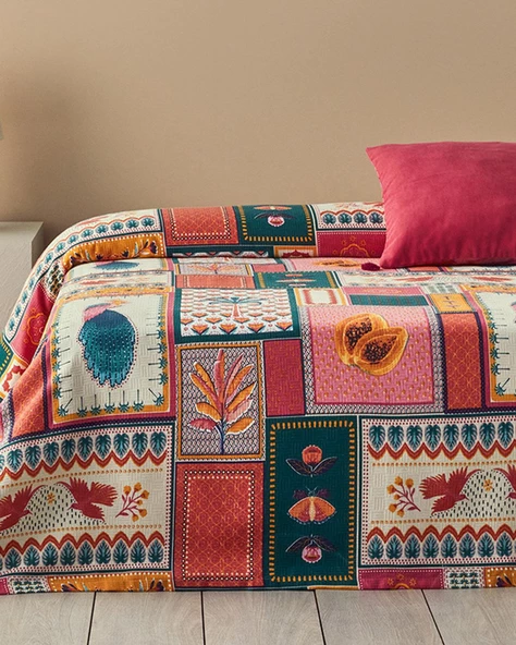 English Home Tropic Patchwork Çift Kişilik Pike Pembe