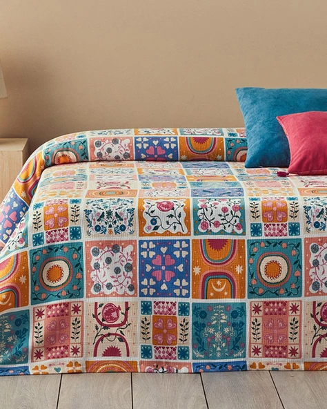 English Home Patchwork Harmony Çift Kişilik Pike Pembe