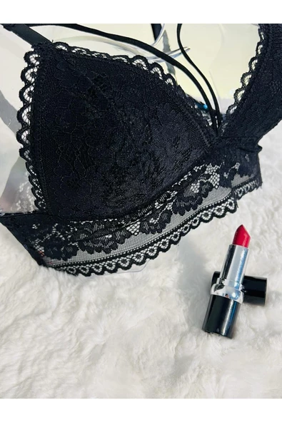 Siyah Bralet Sütyen Dantel İşlemeli - 7