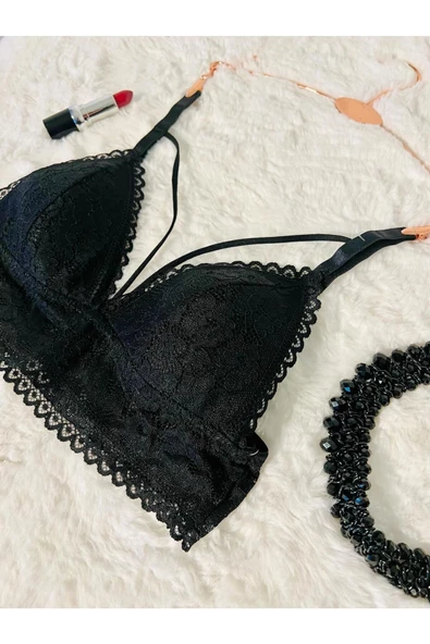 Siyah Bralet Sütyen Dantel İşlemeli - 5