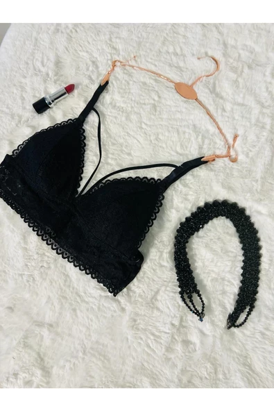 Siyah Bralet Sütyen Dantel İşlemeli - 9