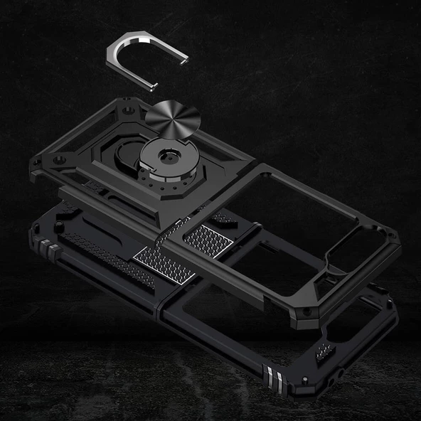Samsung Galaxy Z Flip 6 Kılıf Vega Tank Sert Yüzüklü Standlı Zırh Koruma Kapak - 9