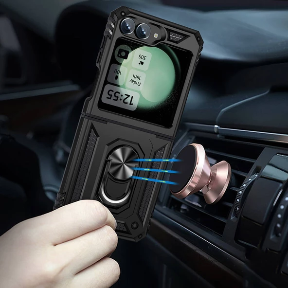 Samsung Galaxy Z Flip 6 Kılıf Vega Tank Sert Yüzüklü Standlı Zırh Koruma Kapak - 10