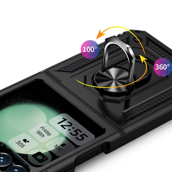 Samsung Galaxy Z Flip 6 Kılıf Vega Tank Sert Yüzüklü Standlı Zırh Koruma Kapak - 2