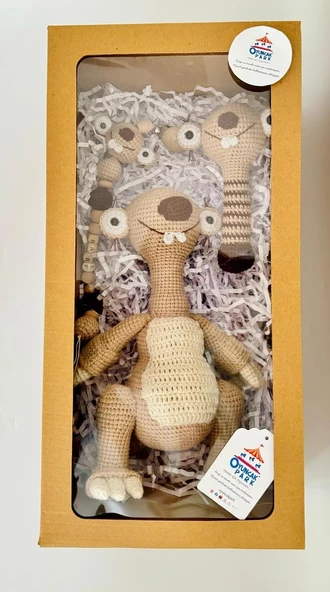 Buz Devri Sid Amigurumi Organik Oyuncak Yeni Doğan Hediye Seti - 1