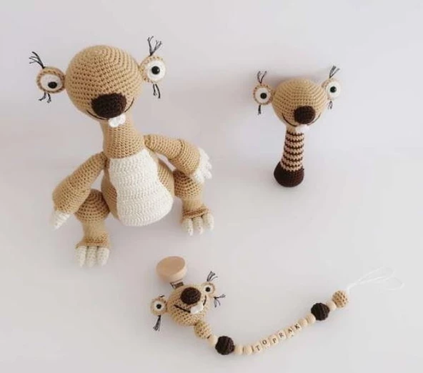 Buz Devri Sid Amigurumi Organik Oyuncak Yeni Doğan Hediye Seti - 4