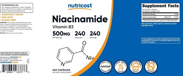Nutricost Niacinamid (Vitamin B3) 500mg 240 Kapsül - 4