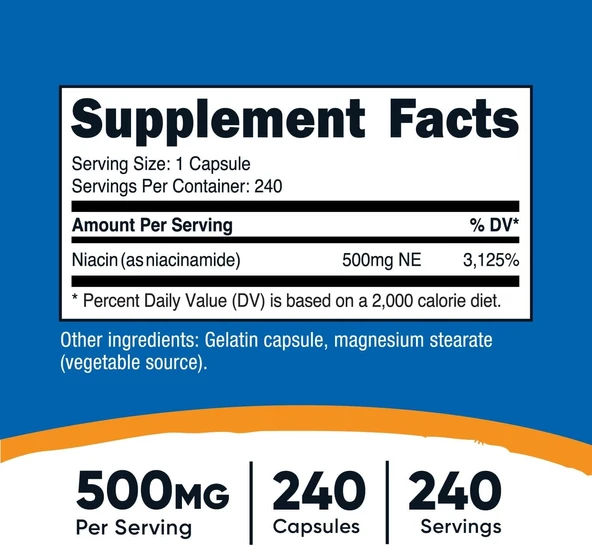 Nutricost Niacinamid (Vitamin B3) 500mg 240 Kapsül - 2