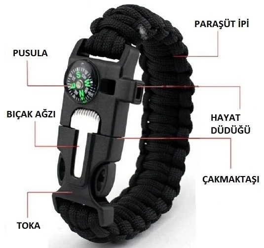 Pratik Survival Kamp Bileklik Düdük Çok Amaçlı - Resim 2