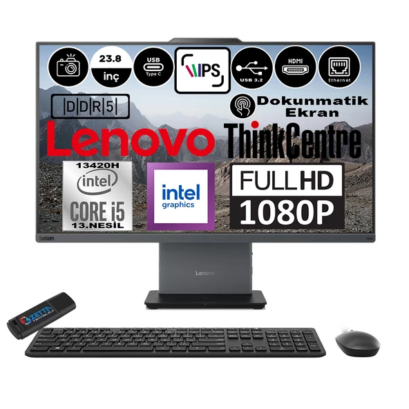 Lenovo Thinkcentre Neo 24 50A Gen5 Intel Core I5 13420H 16GB Ddr5 512GB SSD Windows 11 Pro Intel® UHD Graphics 23.8" Dokunmatık Fhd All In One Bilgisayar 12SC001LTRP02 + Zetta Flash Bellek