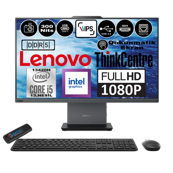 Lenovo Thinkcentre Neo 27 50A Gen5 Intel Core I5 13420H 32GB Ddr5 256GB SSD Windows 11 Pro Intel® UHD Graphics 27" Dokunmatık Fhd All In One Bilgisayar 12SA0014TRP06 + Zetta Flash Bellek