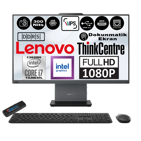 Lenovo Thinkcentre Neo 27 50A Gen5 Intel Core I7 13620H 16GB Ddr5 512GB SSD Windows 11 Home Intel® UHD Graphics 27" Dokunmatık Fhd All In One Bilgisayar 12SA0013TRH02 + Zetta Flash Bellek