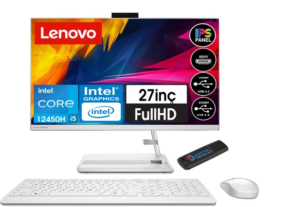 Lenovo Ideacentre Aıo 3 27IAP7 Intel Core I5 12450H 32GB 512GB SSD 27" Dos Aıo Masaüstü Bilgisayar BF0GJ00K7TX10+ZETTAUSBBELLEK