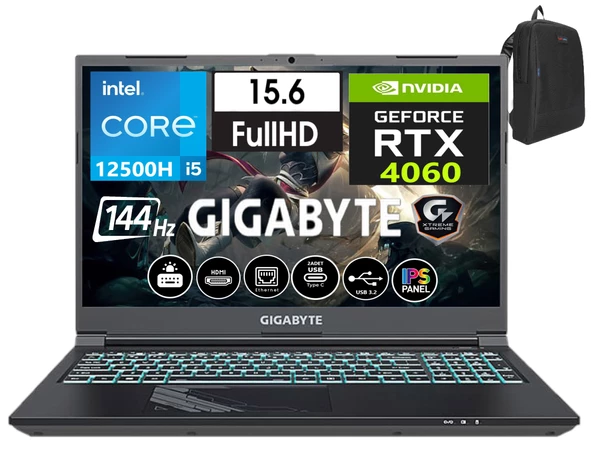 Gigabyte G5 Kf-Intel Core I5-12500H 40GB 4tb SSD 8GB/RTX4060 WINDOWS11PRO 15.6" 144 Hz Fhd IPS Taşınabilir Bilgisayar WE3EE313SD60+WEBLEGELSINÇANTA